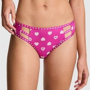 Victoria’s Secret PINK Heart Print Bikini Panty Side Strap Pink Size M NWT